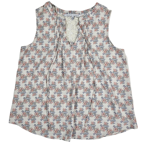Collective Concepts Sleevless V Neck Floral Blouse, Ivory/Multi, XS - Picture 7 of 12